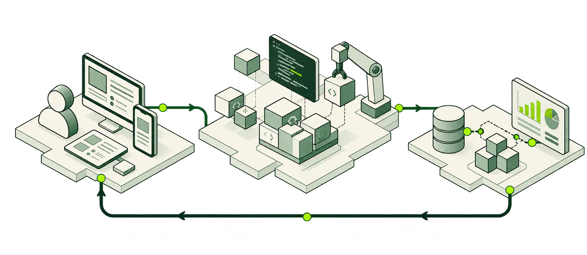 Representación de Desarrollo y datos, el área tecnológica que integra bases de datos.